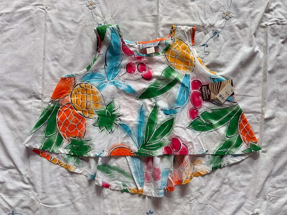 Vintage Deadstock Flamingo Tropical Fruit Print Crop Tank Top